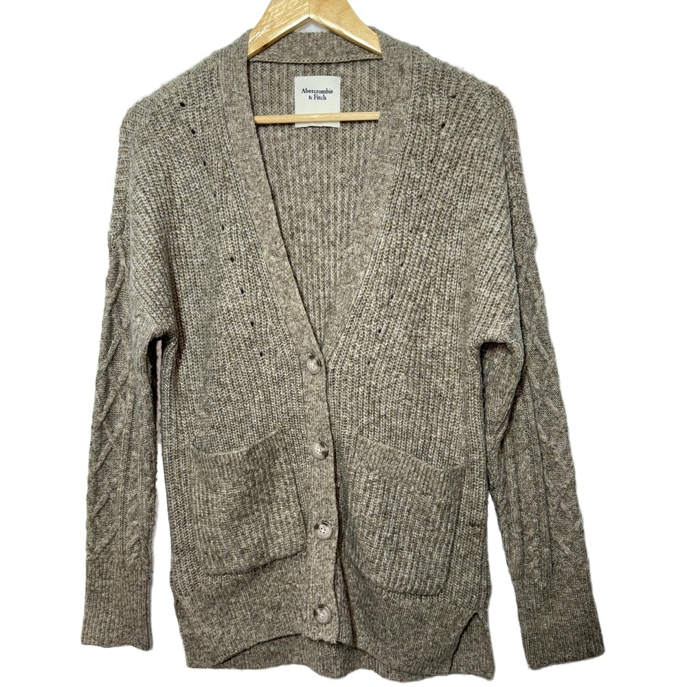 Abercrombie & Fitch Brown Gray Ribbed Cable Knit Cardigan Sweater Size XXS 2XS